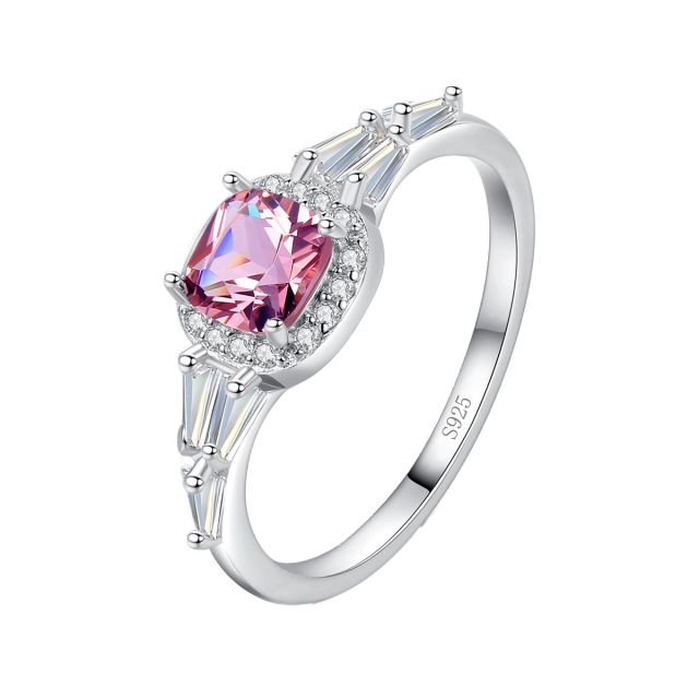 Princess cut pink crystal sterling silver wedding rings