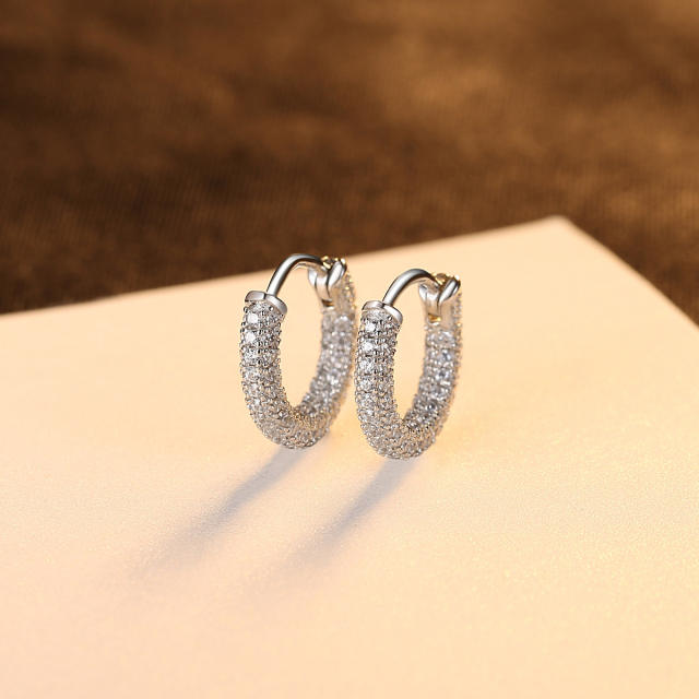 Diamond sterling silver huggie earrings