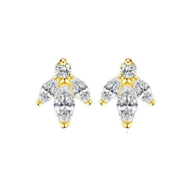 Elegant crystal leaf 925 sterling silver studs earrings