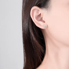 Korean fashion blue color diamond snowflake sterling silver earrings