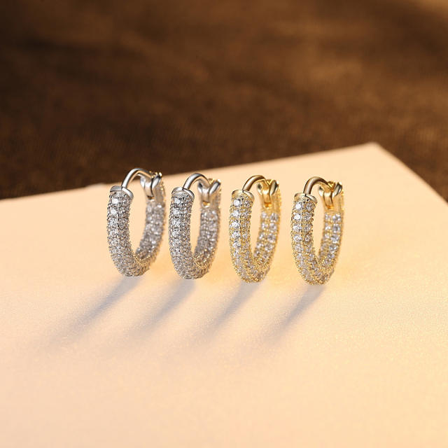 Diamond sterling silver huggie earrings