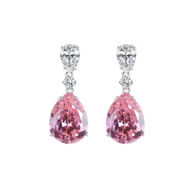 925 sterling silver pink color crystal drop earrings