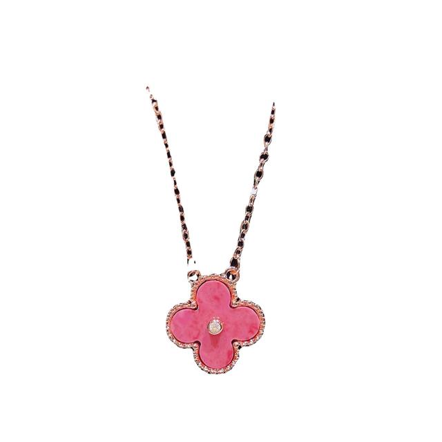 Special pink color clover necklace earrings bracelet set