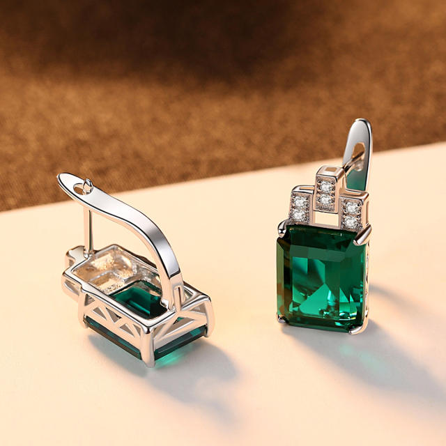 Luxury emerald sapphire statement sterling silver huggie earrings