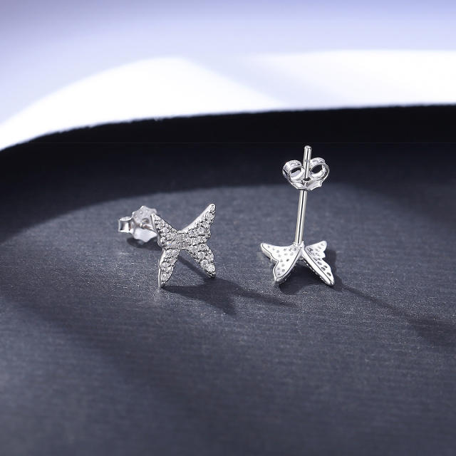 Korean fashion tiny butterfly sterling silver studs earrings