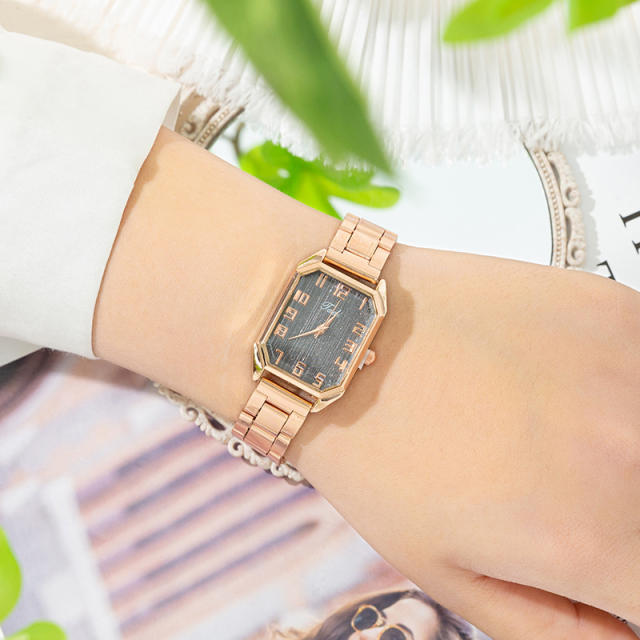 Simple classic square shape steel watchband women watch