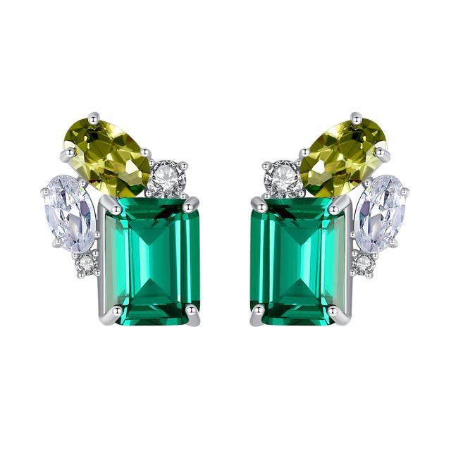 925 sterling silver emerald statement studs earrings