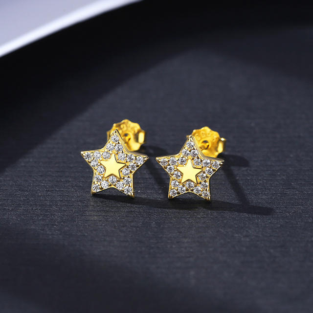 Sweet diamond star sterling silver studs earrings