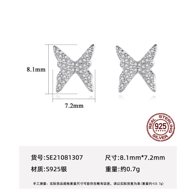 Korean fashion tiny butterfly sterling silver studs earrings