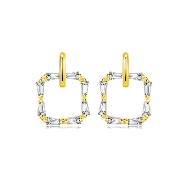 925 sterling silver diamond square hollow earrings