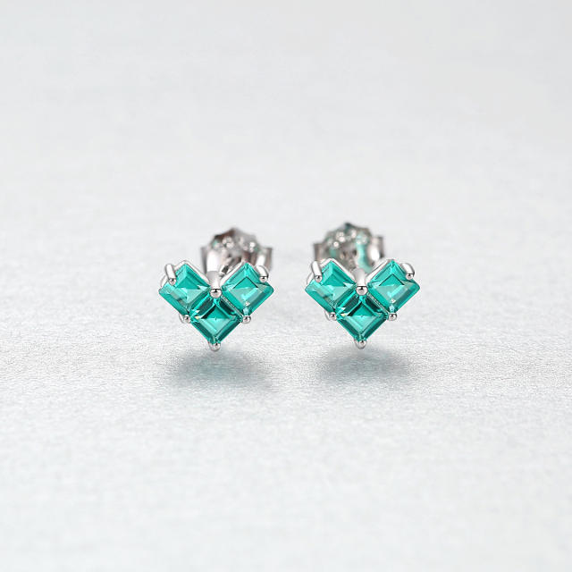 925 sterling silver color diamond tiny heart studs earrings