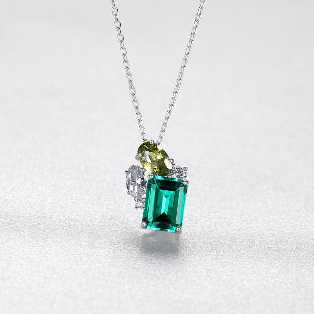 Occident fashion emerald statemetn sterling silver necklace