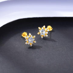 Korean fashion blue color diamond snowflake sterling silver earrings