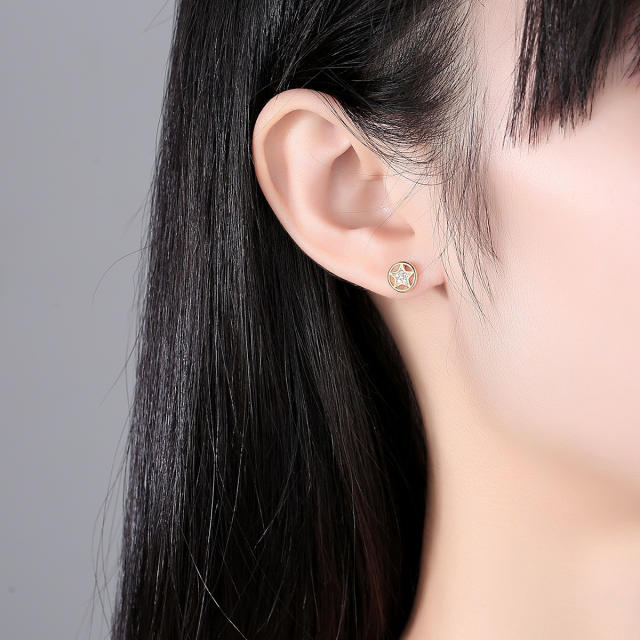Korean fashion round shape star sterling silver studs earrings