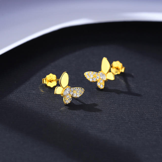 925 sterling silver diamond butterfly tiny studs earrings