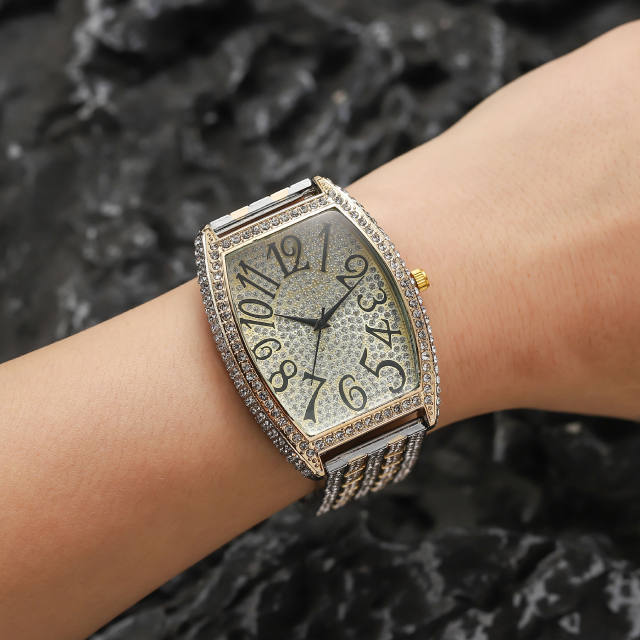 Luxury full diamond steel watchband couple watches