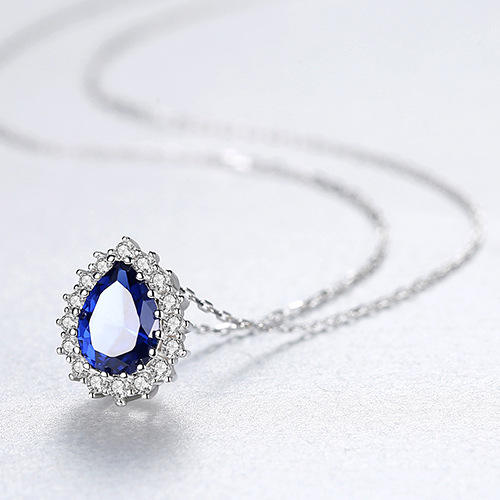 925 sterling silver pear cut crystal necklace