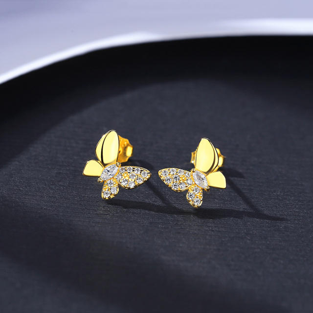 925 sterling silver diamond butterfly tiny studs earrings
