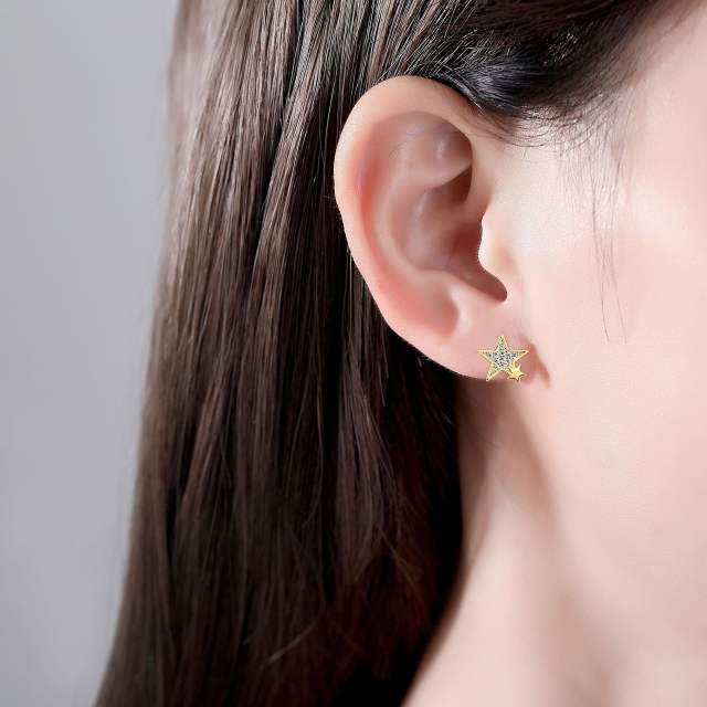Delicate diamond star sterling silver earrings