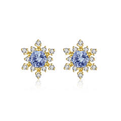 Korean fashion blue color diamond snowflake sterling silver earrings