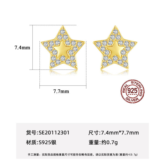 Sweet diamond star sterling silver studs earrings