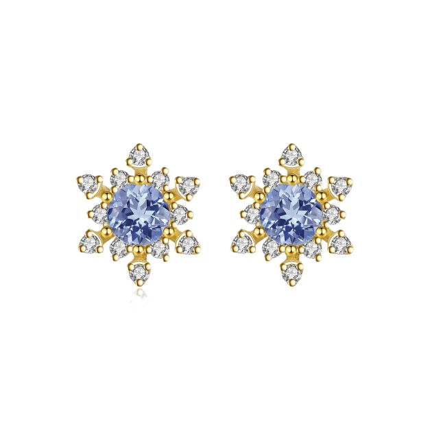 Korean fashion blue color diamond snowflake sterling silver earrings