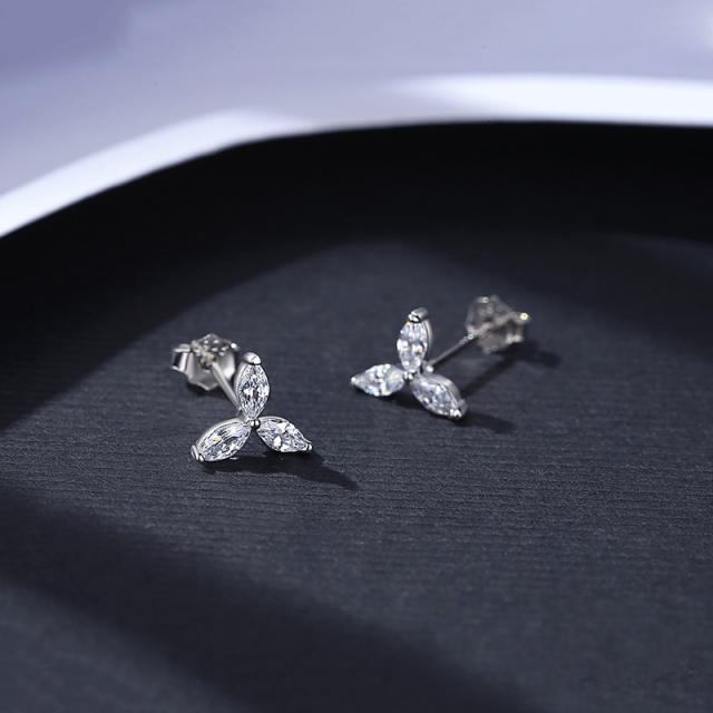 Elegant mini size crystal flower sterling silver earrings