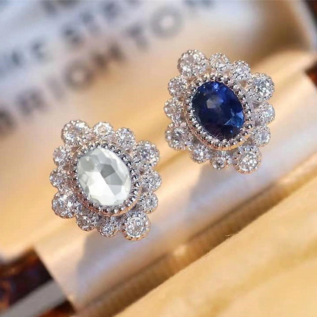 Vintage sapphire statement diamond shape studs earrings