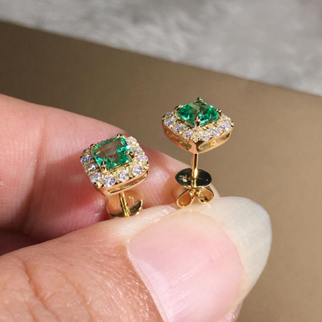 Easy match square emerald studs earrings