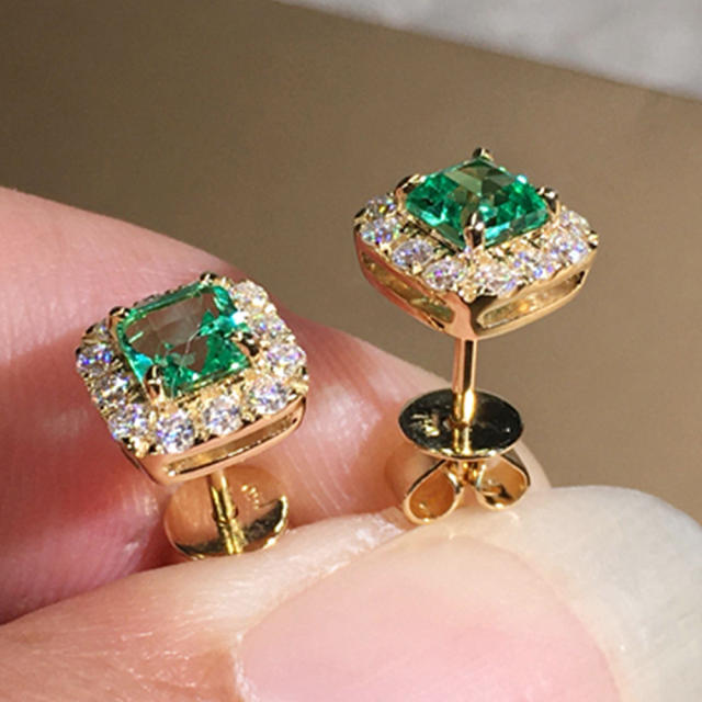 Easy match square emerald studs earrings