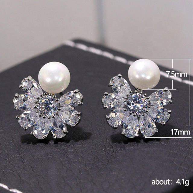 Korean fashion pearl diamond studs earrings