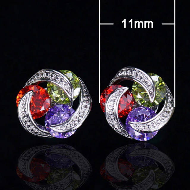 Fashionable colorful crystal beads round studs earrings