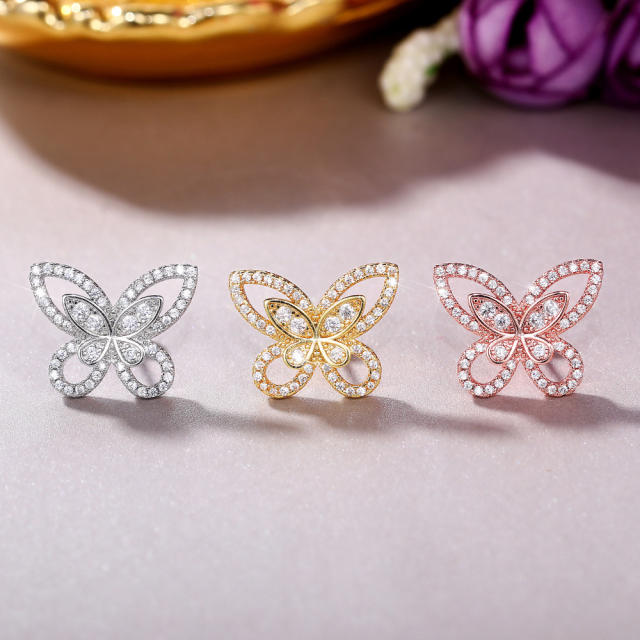 Korean fashion diamond butterfly studs earrings