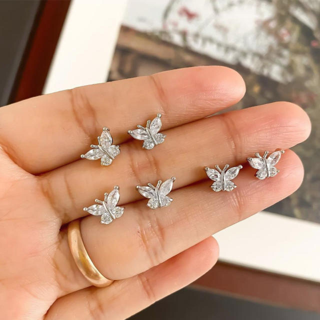 INS tiny diamond butterfly studs earrings