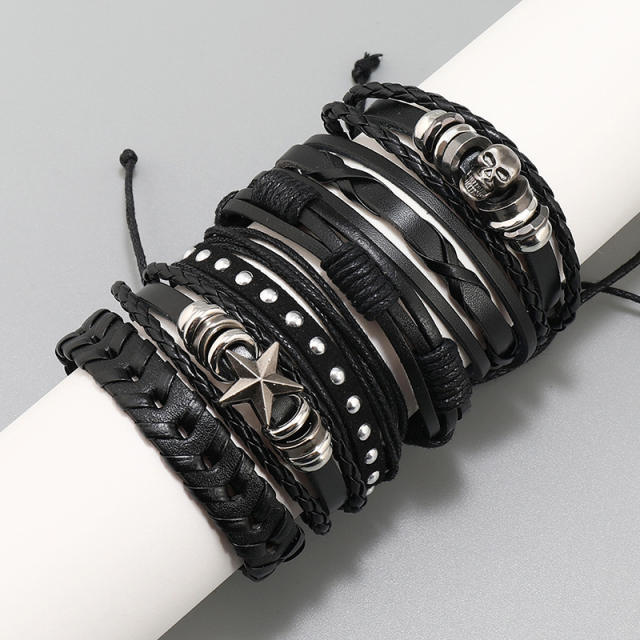 6pcs braid leather bracelet set for men