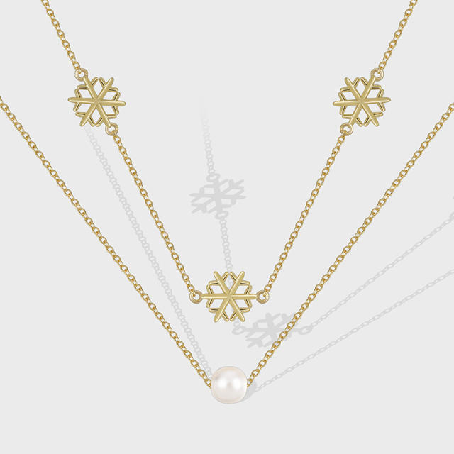 French elegant snowflake two layer real gold plated necklace