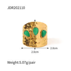 Three green color natural stone stainless steel rings