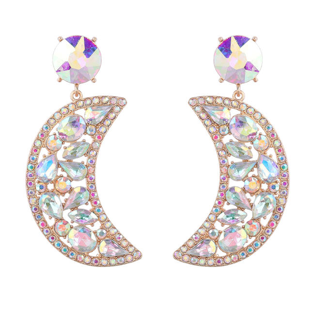 Occident fashion color glass crystal statement moon earrings