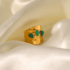 Three green color natural stone stainless steel rings