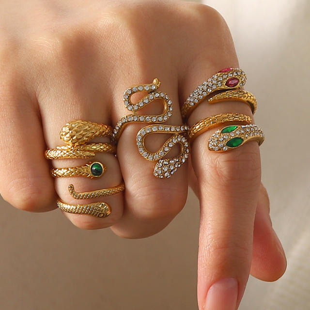 Vintage diamond snake stainless steel rings