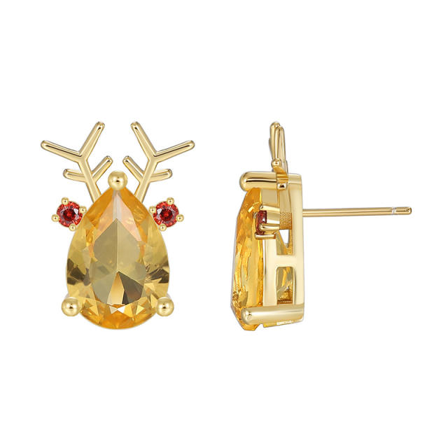 Christmas series deer design real gold plated studs earrings