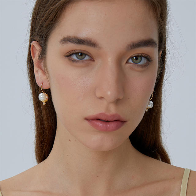 Elegant real gold plated pearl earrings