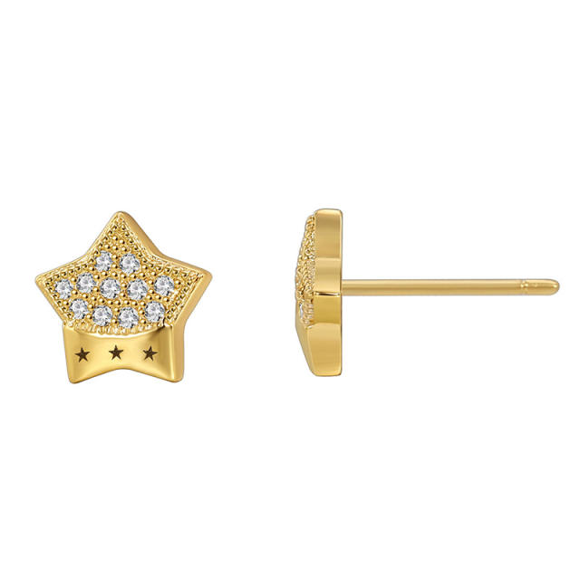 Korean fashion diamond star real gold plated studs earrings