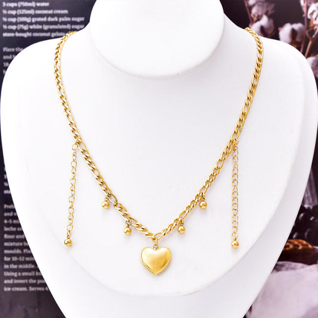 Occident fashion heart charm bead tassel stainless steel necklace
