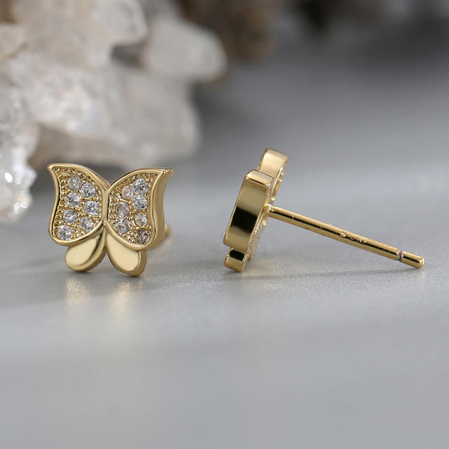 Elegant diamond butterfly real gold plated studs earrings