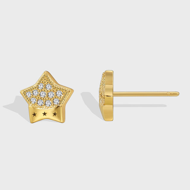 Korean fashion diamond star real gold plated studs earrings