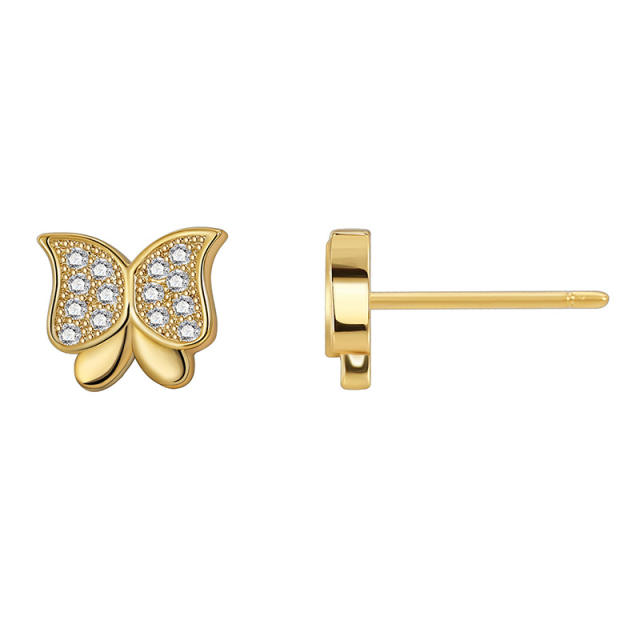 Elegant diamond butterfly real gold plated studs earrings