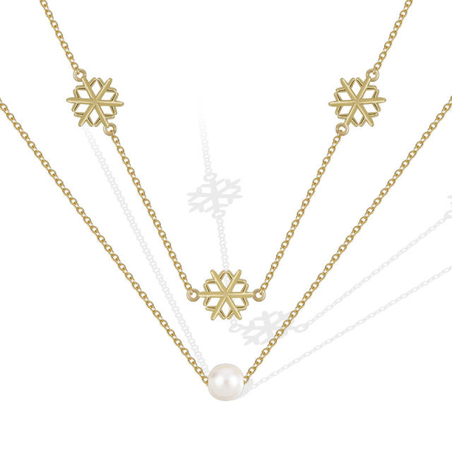 French elegant snowflake two layer real gold plated necklace