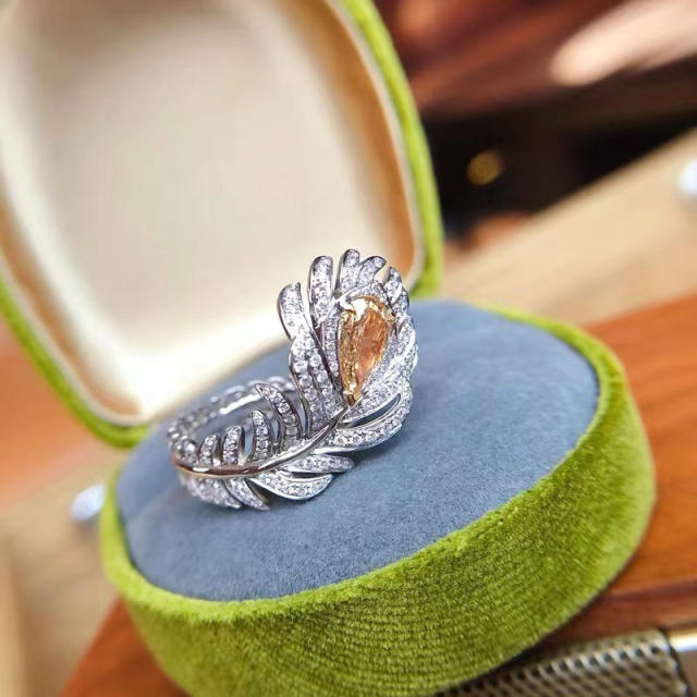 Luxury diamond peacock feather design women rings