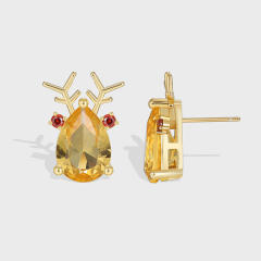 Christmas series deer design real gold plated studs earrings